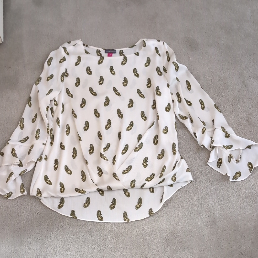 Vince Camuto White Blouse with Gold Paisley Design